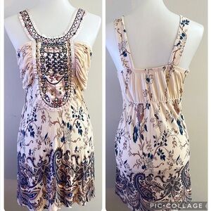 Y2K Vintage Charlotte Russe Beaded Floral Embroidered Tunic Top Fairycore Boho